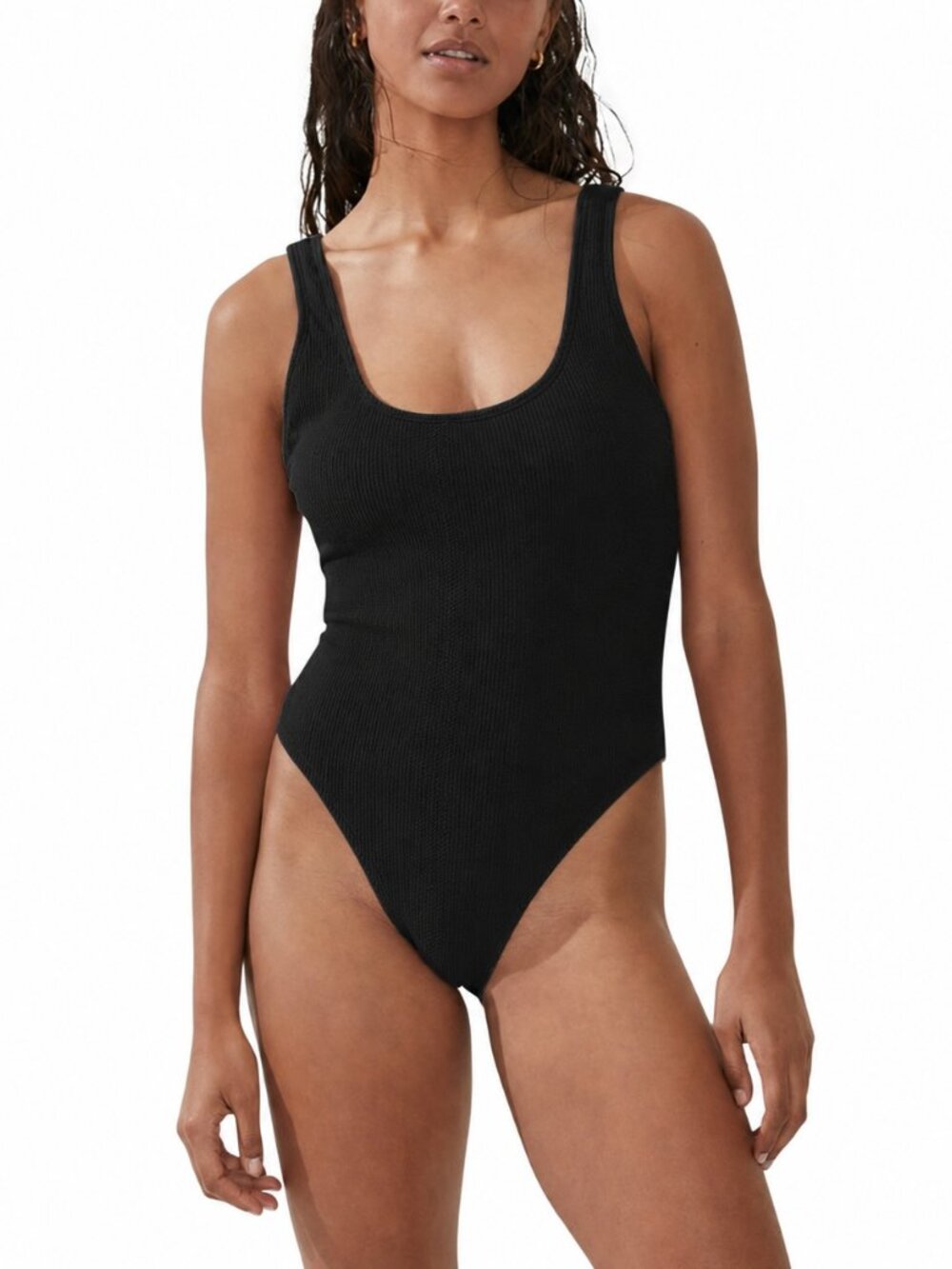 Cotton On Women's Medium Black Low-Back One-Piece Crinkle Swimsuit NWT